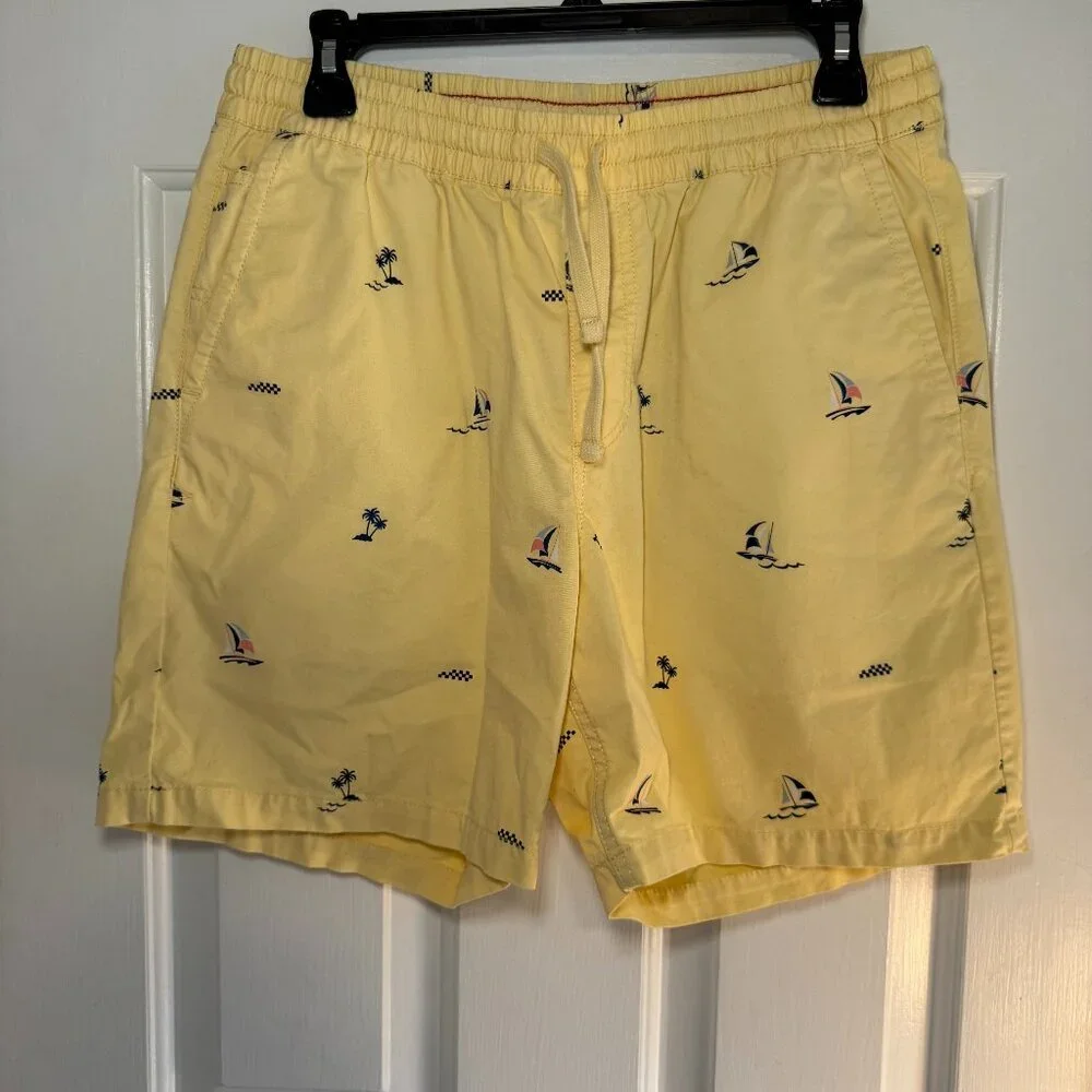 Vans Yellow Flat Front Relaxed Fit Shorts with Nautical Print